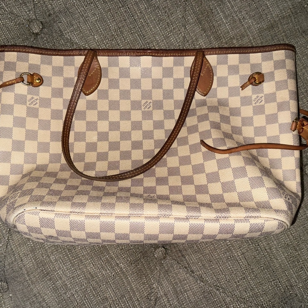 AUTHENTIC Louis Vuitton Damier Azure Neverfull MM Rose Ballerine